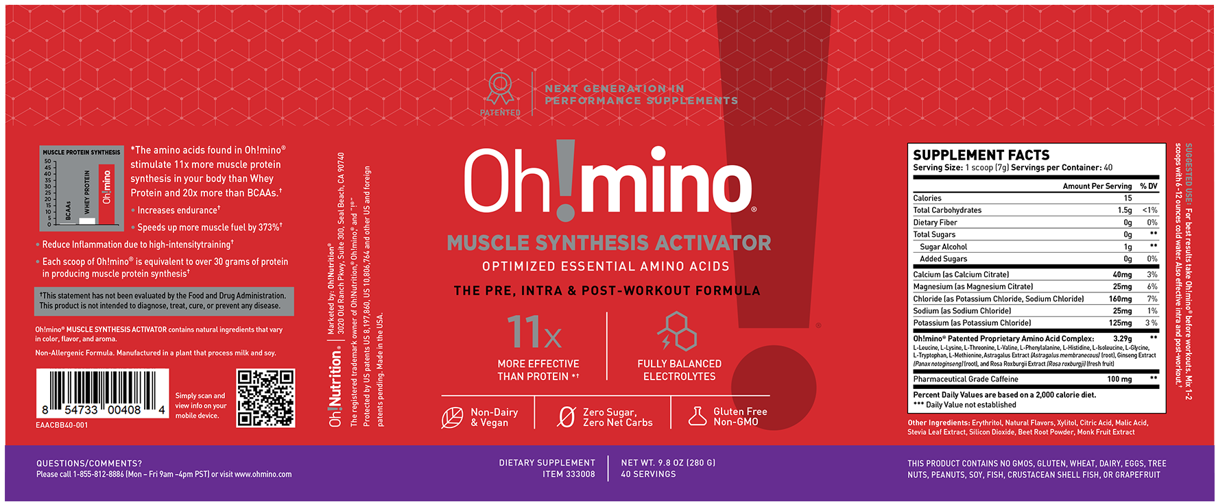 Oh!mino® Muscle Synthesis Activator†  with Caffeine - New Berry Blast Flavor