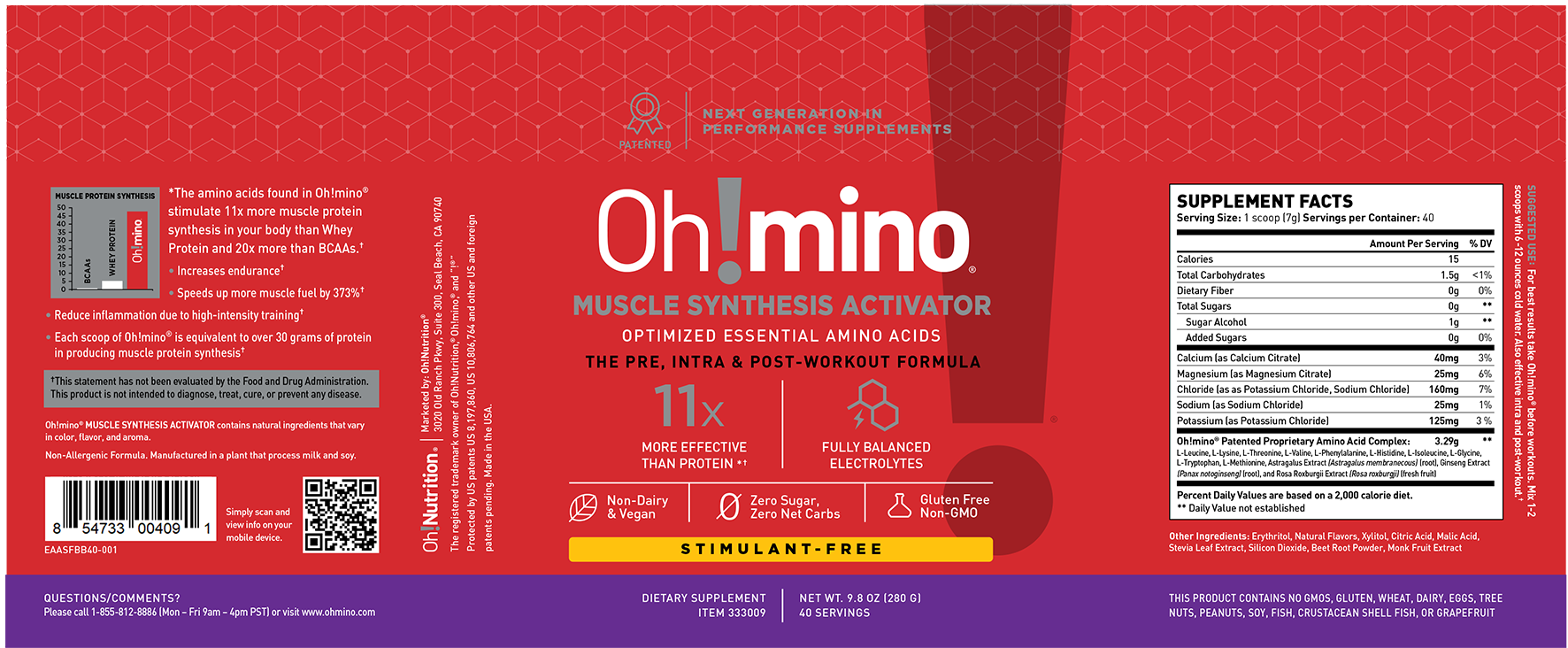Oh!mino® Muscle Synthesis Activator†  – Stimulant-Free Berry Blast - 3 Pack