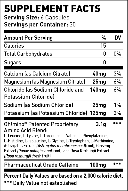 Oh!mino Muscle Synthesis Activator - Caffeinated Vegan Capsules 180 ct.
